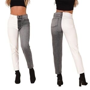 REVICE Sz 26 Contrast two toned tapered legs jeans White Black Gray